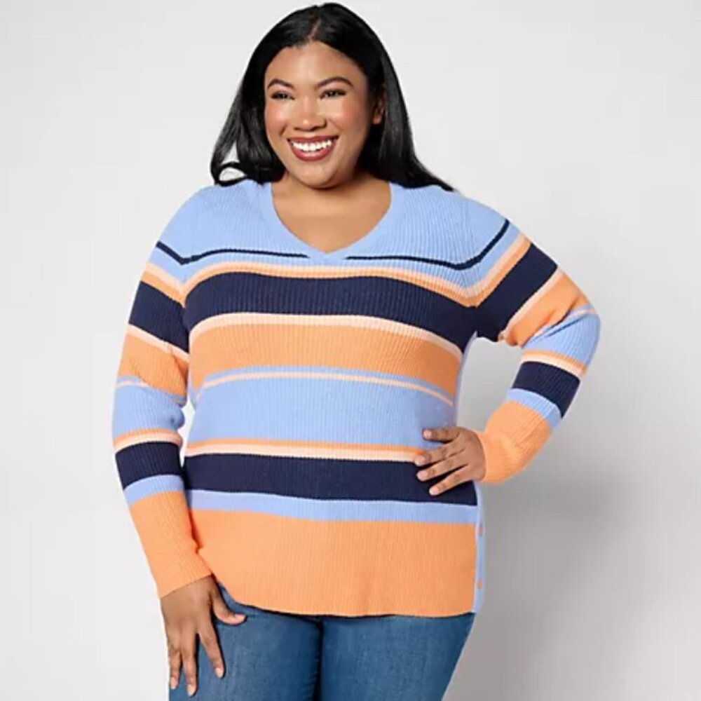 Sport Savvy V-Neck Sweater with Side Seam Snap Placket Sz 3X A631102